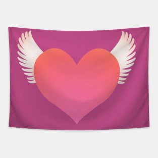 Pink Heart on Wings Tapestry