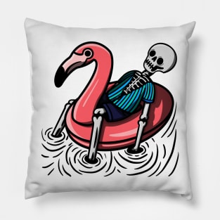 Skeleton on Flamingo Float Pillow