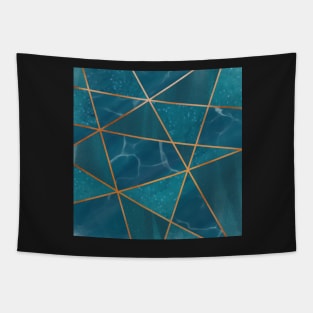 Teal and Gold Geometric Pattern Tapestry