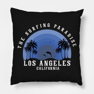 Los Angeles California Surfing Palm And Beach Paradise 80s 70s Pillow