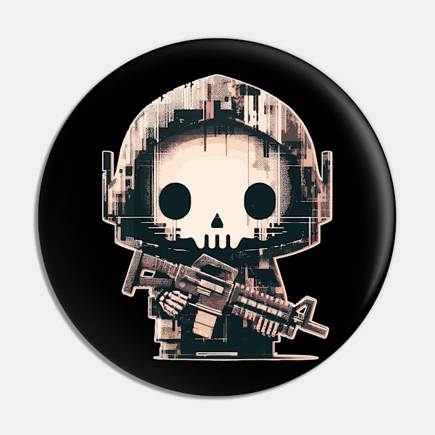 Kawaii retro pixel skull soldier Pin by TomFrontierArt