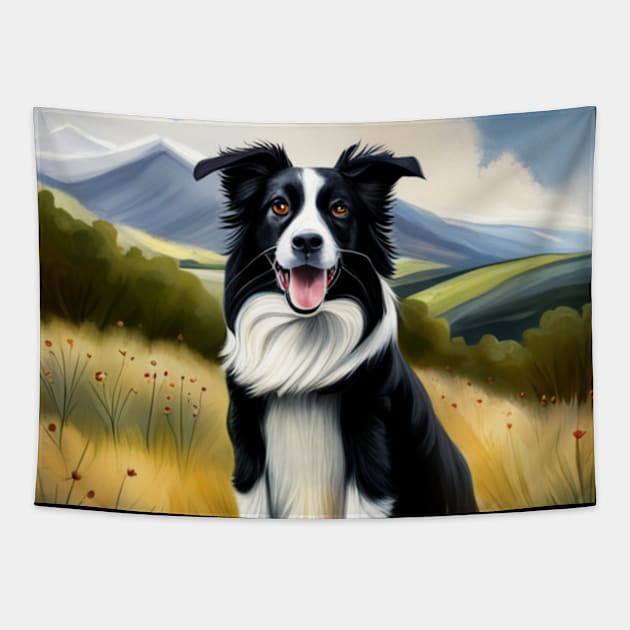 Border Collie in the Countryside Tapestry by KayBeeTees