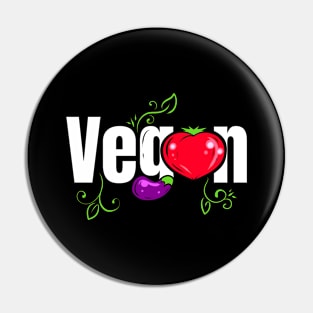 Heart Tomato And Eggplant Logo Go Vegan Pin