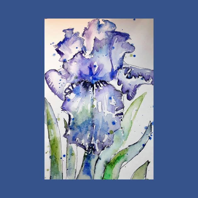 Purple Iris Watercolor and Ink Painting by SarahRajkotwala