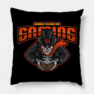 Skeleton Burning Passion For Gaming Pillow