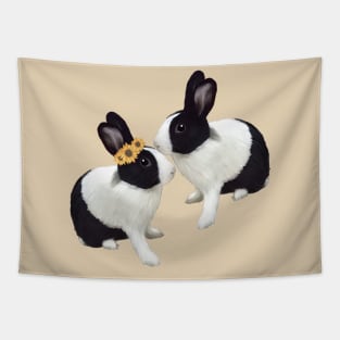 Dutch Rabbit Couple _ Forehead Kiss_ Bunniesmee Tapestry