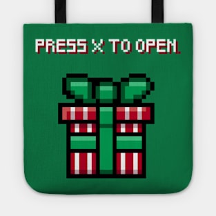 Press X To Open - Video Game Pixel Christmas Present Tote