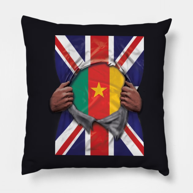 Cameroon Flag Great Britain Flag Ripped - Gift for Cameroonian From Cameroon Pillow by Country Flags