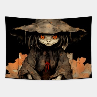 Halloween Apprentice: The Little Goblin Witch on a dark (knocked out) background Tapestry