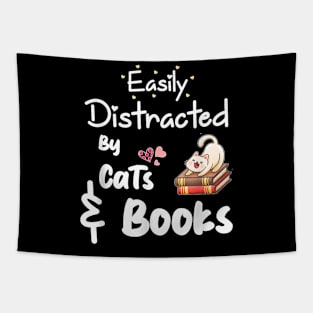 Easily Distracted By Cats And Books Tapestry