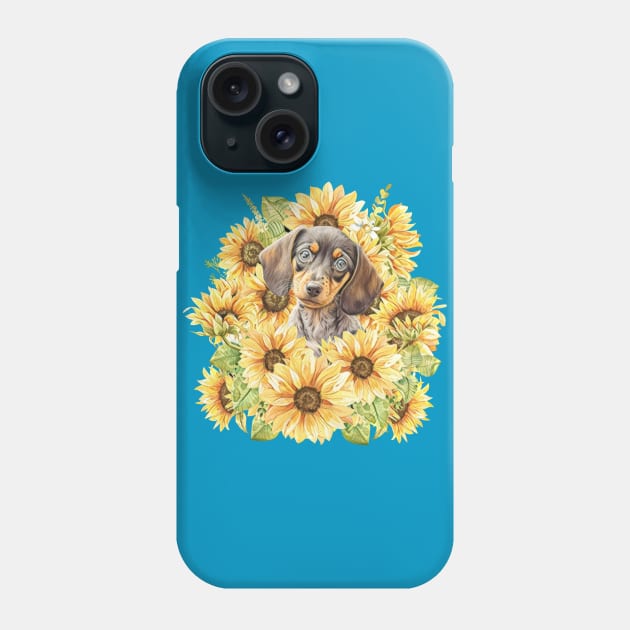 Dapple Dachshund Sunflower Phone Case by Weenie Riot