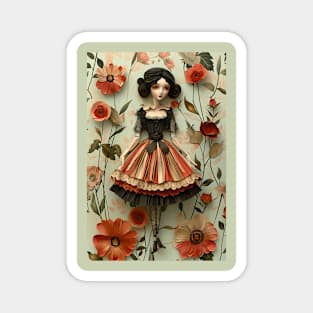 Cute Paper Doll With Fan Victorian Lace Dress Art Magnet