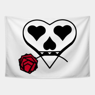 Skull-Heart with a rose in the teeth Tapestry