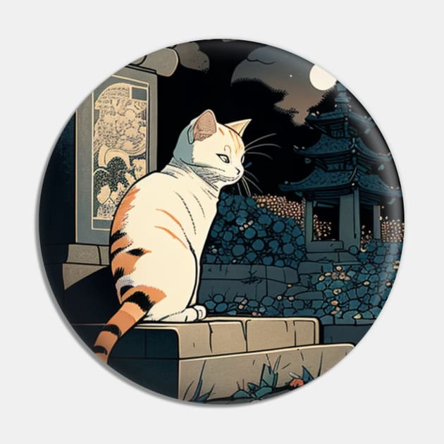 White Cat in Cemetery Pin by Star Scrunch