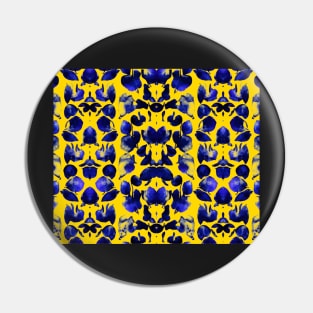 Persian Blue Aesthetic - Abstract Repeating Blue Fauna - Yellow Background Pin