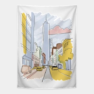 Pastel coloured city skyline Tapestry