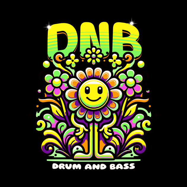 DNB - Floral Smiley Vibes (Lime/orange) by DISCOTHREADZ 