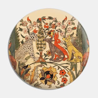 FOREST ANIMALS ,LEOPARD, JACKALS, RABBITS AMONG FLOWERS AND LEAVES Pin