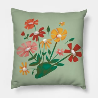 Green Bowler Hat with a display of blooming flowers. Pillow