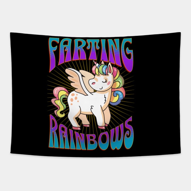 Unicorn Farting Rainbows Tapestry by RockReflections