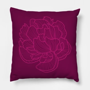 Peony line-art dark pink Pillow