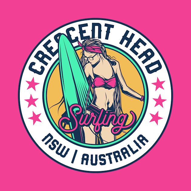 Retro Surfer Babe Badge Crescent Head NSW New South Wales Australia by Now Boarding