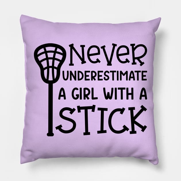 Never Underestimate A Girl With A Stick Lacrosse Player Cute Funny Pillow by GlimmerDesigns