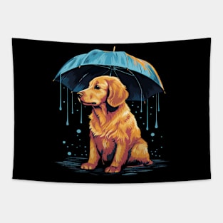 Golden Retriever Rainy Day With Umbrella Tapestry