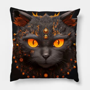 Spooky Eyed Robotic Black Cat Head Pillow