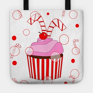 RED Festive Christmas Cupcake With Candy Canes Tote