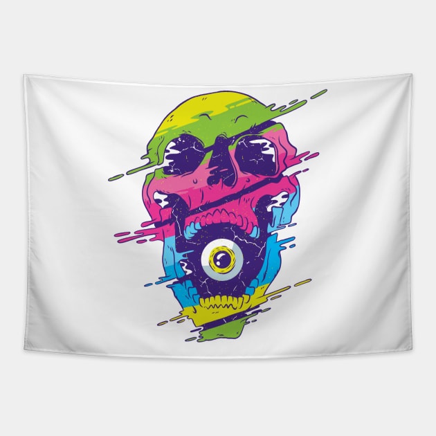 Psychedelic Skull Graphic Tee Tapestry by vexeltees