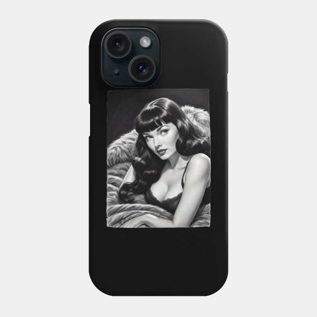 Bettie Page Black and White Portrait Phone Case by Absinthe Society 