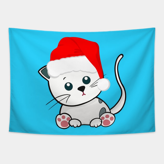 Cat wearing a Santa Hat Tapestry by FlippinTurtles