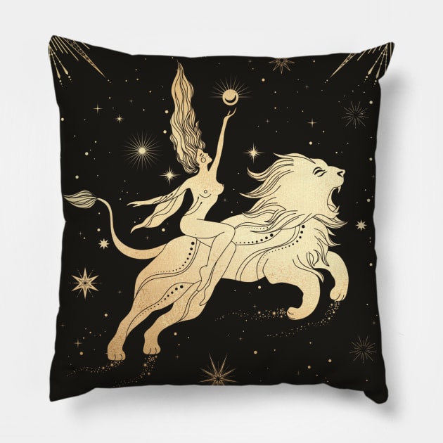 Leo Zodiac Sign Golden Pillow by Noveltiko