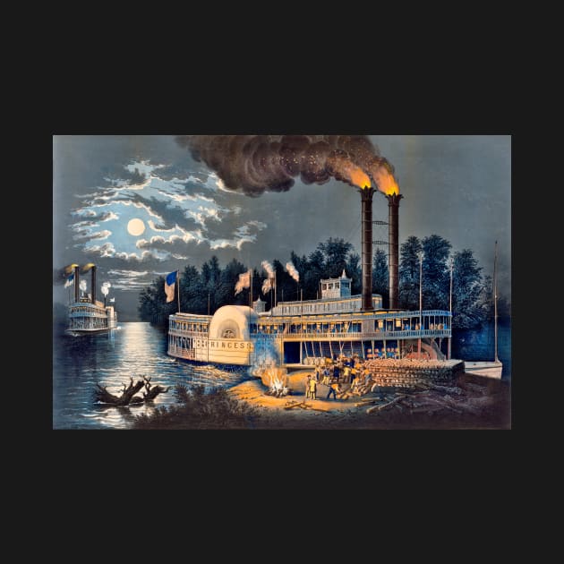 Steamboat Wooding Up on the Mississippi 1863 Frances Flora Bond Palmer by rocketshipretro
