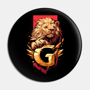 Lion Banner with a Golden Letter G - Fantasy Pin