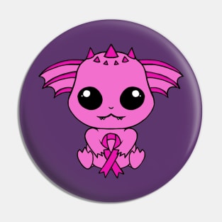 Cute Creature Holding an Awareness Ribbon (Pink) Pin