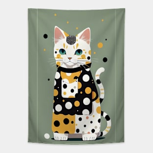 Dot Dapper: Distinguished Cat Design Tapestry