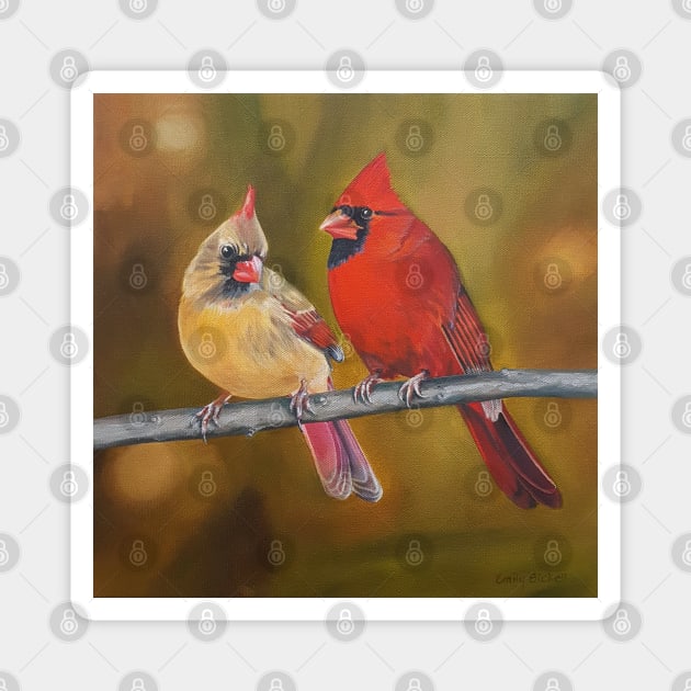 Northern Cardinal Pair painting Magnet by EmilyBickell