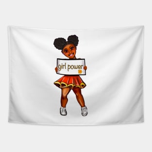 Girl power black anime manga girl cheerleader with Afro hair in puffs, brown eyes and dark brown skin side profile. Hair love ! Tapestry