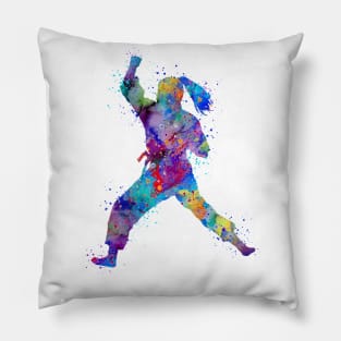 Girl Karate Colorful Watercolor Sports Gift Pillow