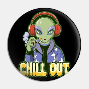 Extraterrestrial Echo: Alien Wearing Headphones Pin