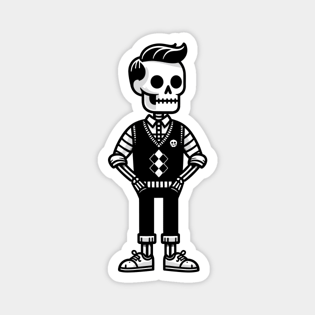 Minimalist Preppy Skeleton - Black and White Cartoon Magnet by Quirk Print Studios 