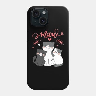 Grey Pink Cartoon Cute Meow Cat Phone Case