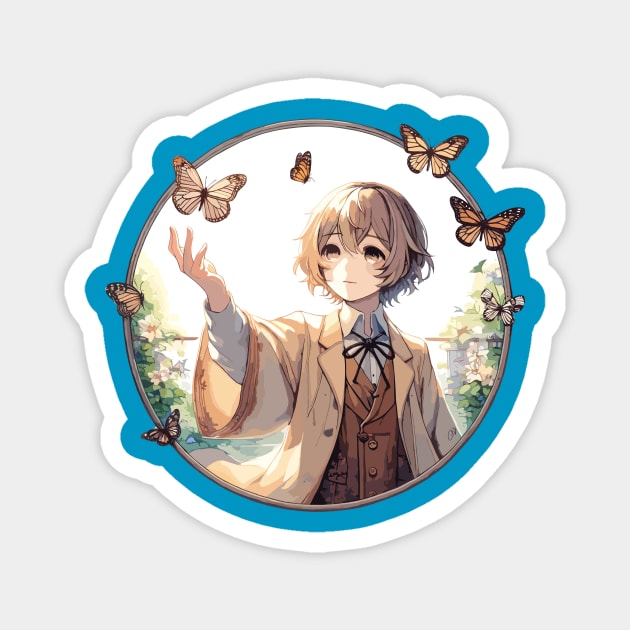 Anime Boy Connecting with Butterflies Magnet by Vinokurio