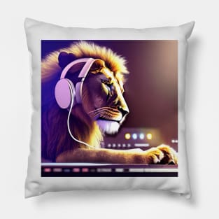 Dj Lion Wearing a Pair Of Headphones Pillow