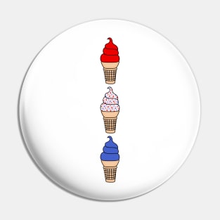 Red and Blue Ice Cream Cones, and White with Red and Blue Sprinkles Pin