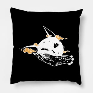 Cute Black Cat Head And Witch Hand Pillow