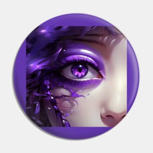 Closeup of a purple eye Pin