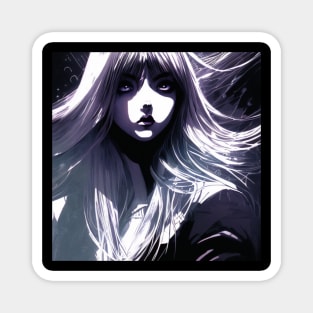 Graceful Monotone: Enchanting Depictions of Black and White Anime Girls Goth Gothic Fashion Blue Light Dark Retro Vintage Magnet